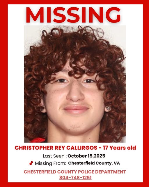 Christopher Rey Callirgos Missing 17-Year-Old Christopher Rey Callirgos Still Missing from Chesterfield County, VA