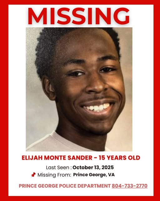 Elijah Monte Sander Missing Urgent Search Underway for Missing Teen Elijah Monte Sander, 15, from Prince George, Virginia